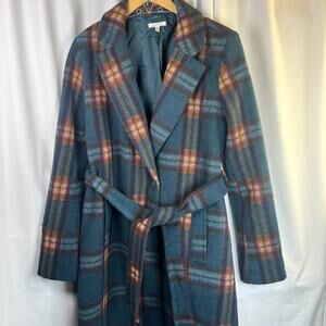 Maurices Womens Plaid Teal Pea Coat Heavy Duty Classic Sz Small Winter Warm
